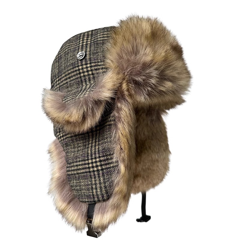 Trapper Hat Ear Flap - Sonbahar Kış Koyu Ekose Kulaklıklı Bere