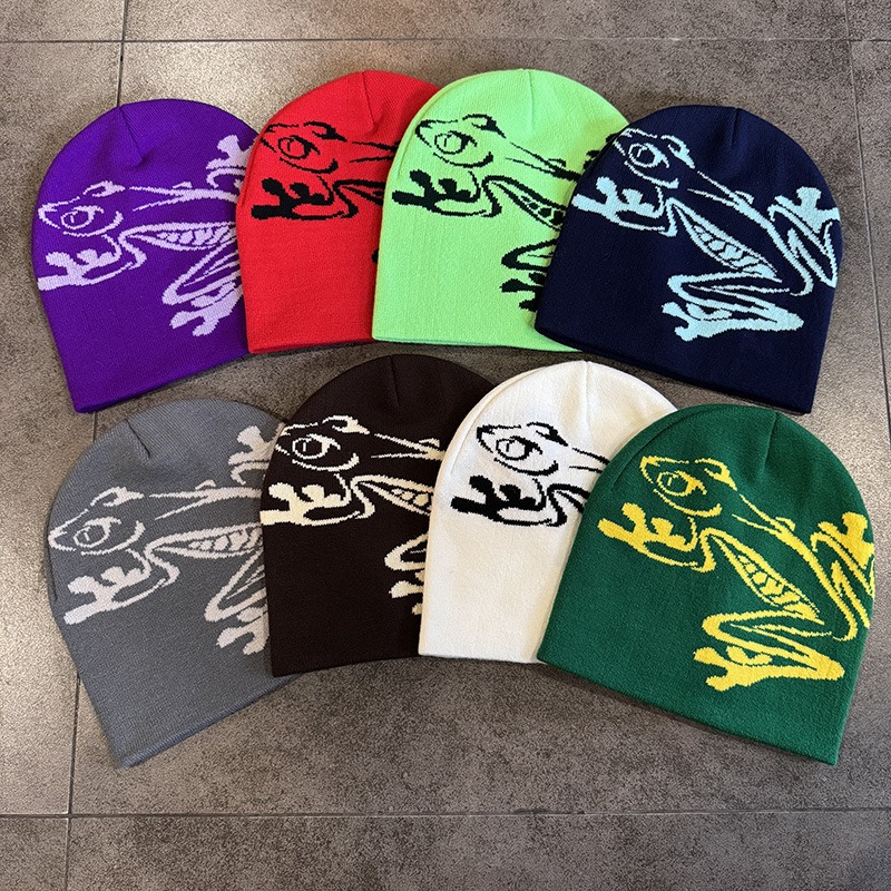 Beanie Cuffed Knit - Ağaç Kurbağası Baskı Bere Erkek Kadın,