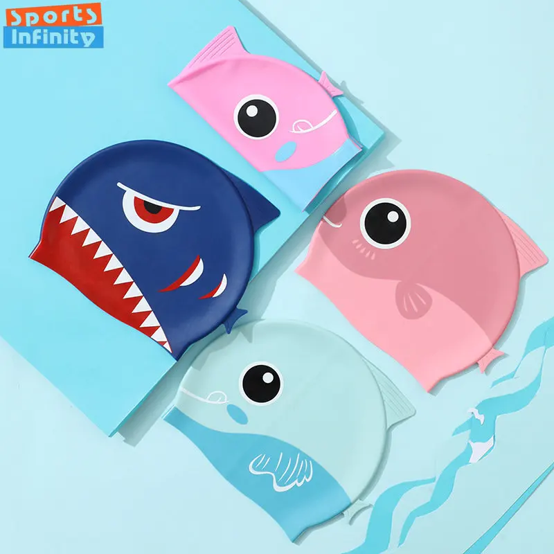 Swim Hat Silicone - Karikatür sevimli balık köpekbalığı silikon yüzme