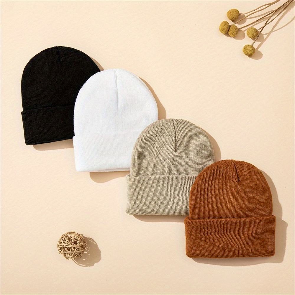 Beanie Cuffed Knit - 4 adet bebek şapka örgü manşetli