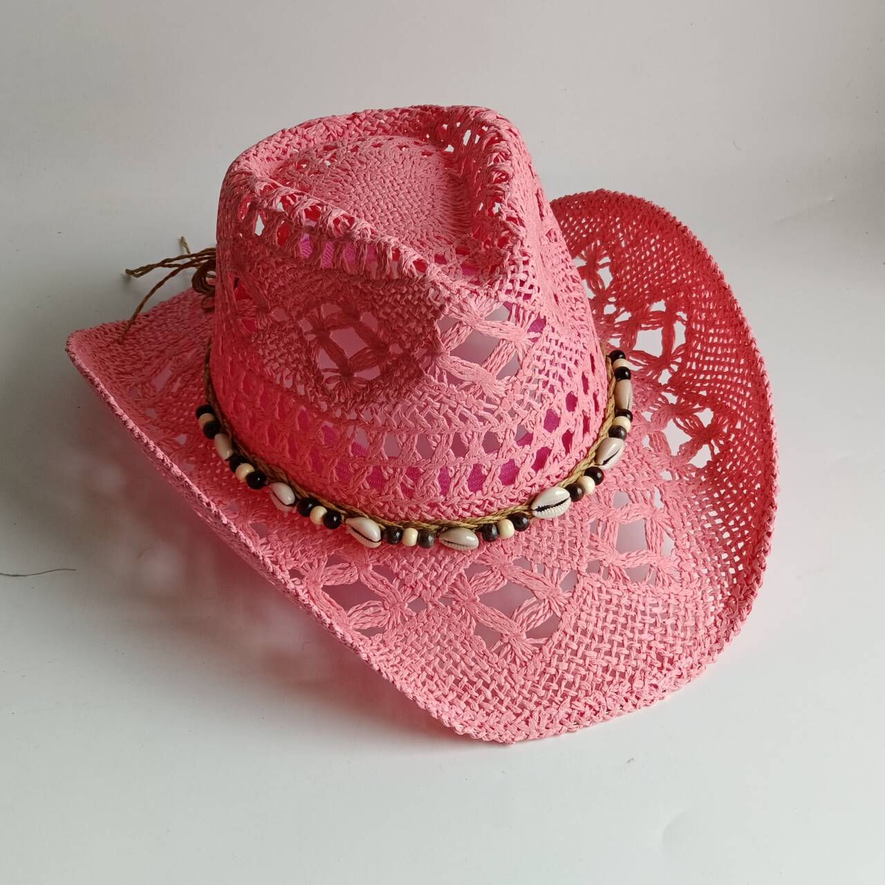 Cowboy Hat Straw - Pembe kovboy hasır şapka içi boş