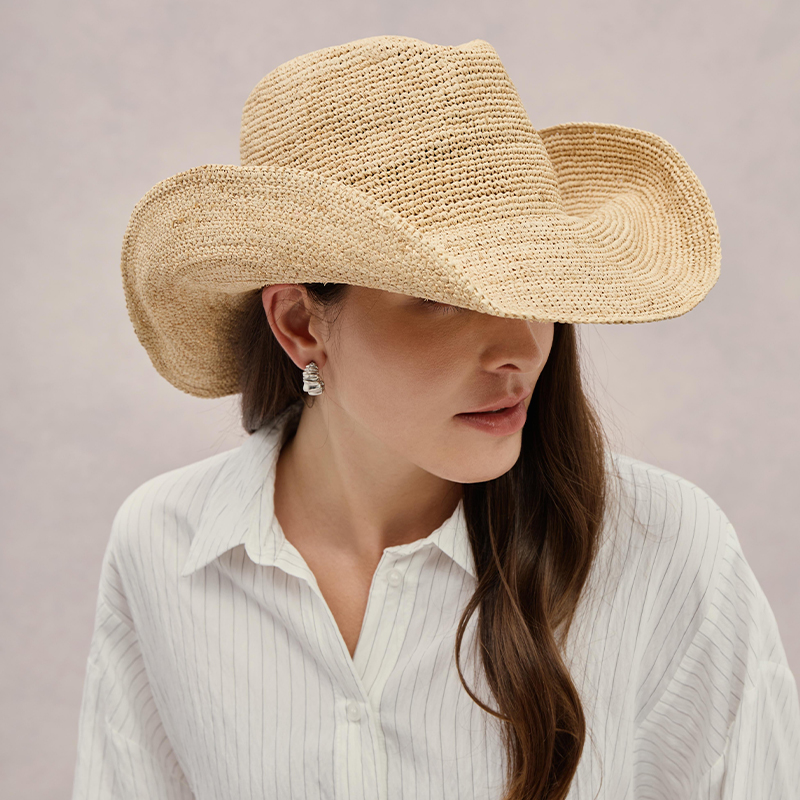 Cowboy Hat Straw - Premium Rafya Hasır Şapka Lüks El